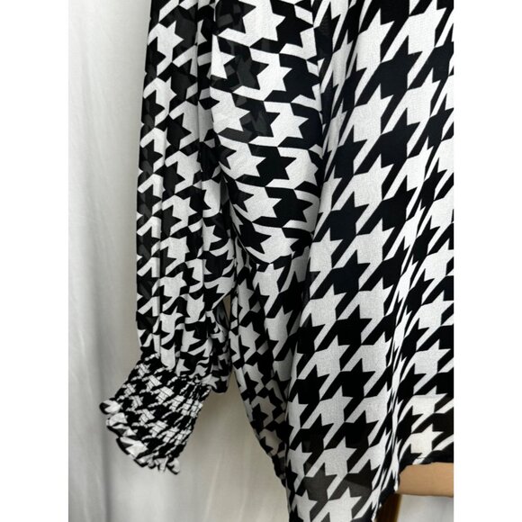 Vince Camuto Womens Black & White Houndstooth Long Sleeve Jewel Neck Top Size XL - Picture 4 of 7